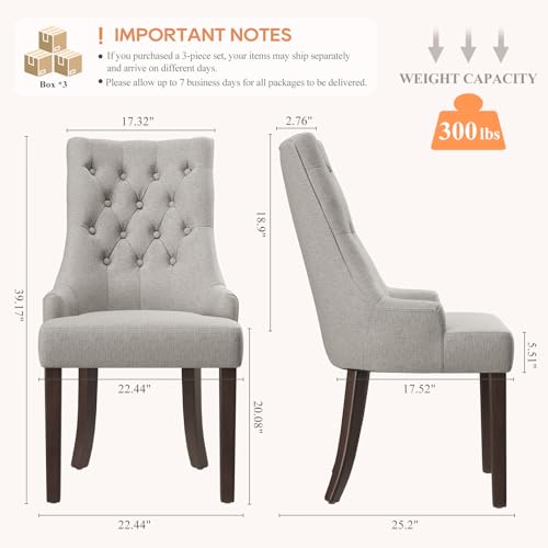 COLAMY Fabric Side Dining Chairs Set of 6, Wingback Upholstered Dining Room Chairs with Tufted Button, Living Room Chairs for Home Kitchen, Light Grey - color: Light Grey, size: Set of 6