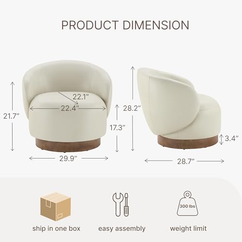 KISLOT Swivel Barrel Accent Chair, Faux Leather, Cream, 1-Pack | Modern Style, Upholstered, for Living Room/Bedroom/Waiting Room - color: Cream, size: Pack of 1