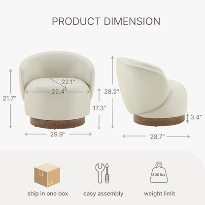 KISLOT Swivel Barrel Accent Chair, Faux Leather, Cream, 1-Pack | Modern Style, Upholstered, for Living Room/Bedroom/Waiting Room - color: Cream, size: Pack of 1