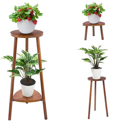 Eocogup Plant Stand Indoor Tall,2 Tier Convertible Wooden Flower Stand,Planter Stand,Multi-purpose Plant Shelf Indoor for Living Room Balcony Garden Patio Office,Walnut | Multi-purpose planter stand for living room, balcony, patio & office, solid flower s