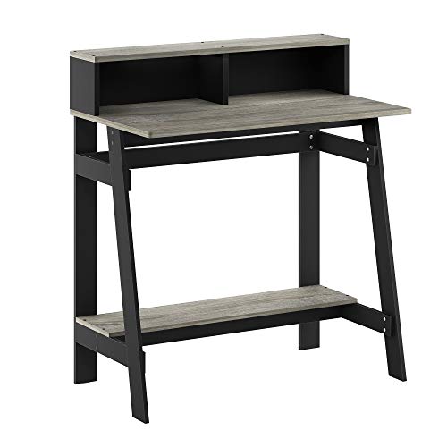 Furinno Simplistic A Frame Computer Desk, Black/French Oak Grey | with Monitor Stand, A Frame Computer Desk, Office Desk, for Home Office, Bedroom, Study Room, Dorm - color: Black/French Oak Grey, size: 32 inches
