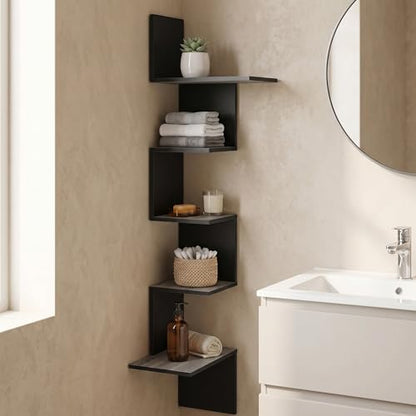 Furinno Rossi Wall Mounted Shelves, 5-Tier Rectangle, French Oak Grey/Black - color: French Oak Grey/Black