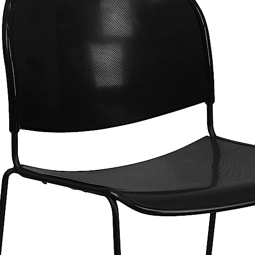 Flash Furniture Hercules Series Ultra-Compact Plastic Stacking Event/Waiting Room Chairs, Ergonomic Lobby Chairs with Contoured Seats, Set of 5, Black - color: Black Plastic/Black Frame, size: set of 5
