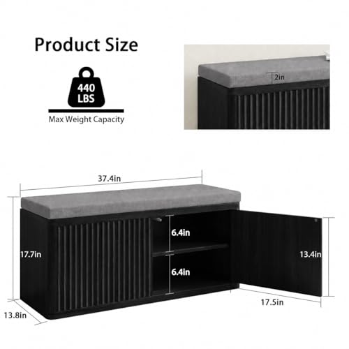 Shoe Cabinet Bench with Cushion,Double Layered Wooden Shoe Bench with Soft Cushion,Shoe Rack for Entryway,Bedroom,Living Room (Black Sturdy Shoe Storage Bench) - color: 2 Door Black Sturdy Shoe Storage Bench