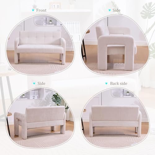 46.8" Modern Compact Loveseat, Chenille Upholstered Sofa with Dual Armrests - Small Two-Seater Lounge Couch for Small Spaces, Living Rooms, Bedrooms (Beige) - color: Beige