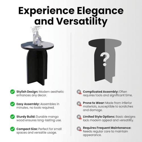 Relso Charon End Table - Round Black Mango Wood Accent Table for Bedroom or Living Room | Compact and Versatile Nightstand or Coffee Table | Modern Silhouette with Simple Assembly, Sturdy Design - color: Charon Black