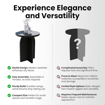 Relso Charon End Table - Round Black Mango Wood Accent Table for Bedroom or Living Room | Compact and Versatile Nightstand or Coffee Table | Modern Silhouette with Simple Assembly, Sturdy Design - color: Charon Black