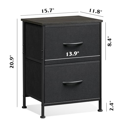 WLIVE Black Nightstand Set of 2, Night Stand with 2 Fabric Drawers, Small Dresser for Bedroom, Bedside Tables for Small Spaces, Dorm, Wood Top | Versatile Small Side Table, Sturdy Metal Frame & Adjustable Feet, 15-Min Quick-Assembly - color: Black (Set of