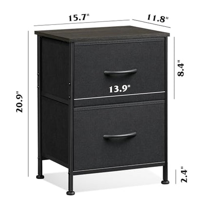 WLIVE Black Nightstand Set of 2, Night Stand with 2 Fabric Drawers, Small Dresser for Bedroom, Bedside Tables for Small Spaces, Dorm, Wood Top | Versatile Small Side Table, Sturdy Metal Frame & Adjustable Feet, 15-Min Quick-Assembly - color: Black (Set of