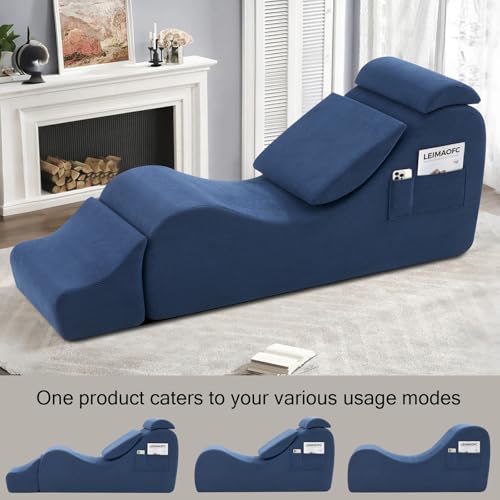 Yoga Chairs for Adults, Ergonomic Chaise Lounge Chair Indoor with Side Pocket, Lumbar Pillow, Ottoman, Yoga Chair Perfect for Stretching, Relaxation, Exercise, Used in Bedroom, Living Room (Blue) - color: Blue