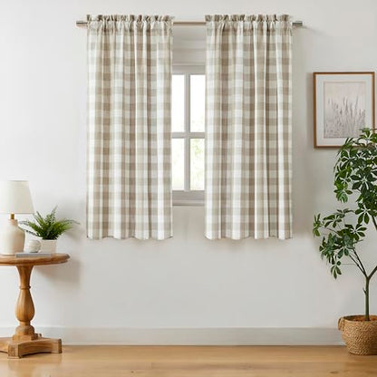 Beige Buffalo Plaid Window Curtain Panel Pairs 63 Inch Long | Tan Geometric Check Rod Pocket Window Treatment,Rustic Farmhouse Drapes for Bedroom Living Room,Yarn Dyed Fabric,40"Wx63"Lx2 - color: Beige/White, size: 40"W x 63"L (Pack of 2)