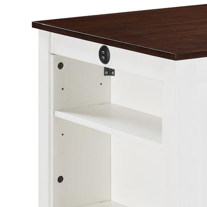 Lilola Home Graham 3-Piece White Finish Small Space Counter Height Dining Set with USB Charging Ports, Storage Shelves, and 2 Cream Upholstered Chairs — Compact Dining Furniture for Apartments - color: White