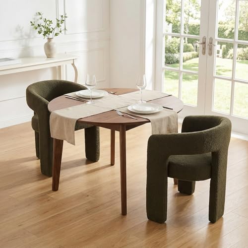 HNY Modern Sherpa Barrel Single Dining Chair, Green | Upholstered Accent Armchair With 18.20" Wide Seat No Assembly Required For Living Room Bedroom Vanity Small Spaces - color: Green Sherpa