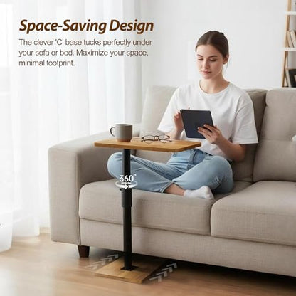 Couch Tray Table Adjustable Height/360 Swivel TV End Desk Sofa Armrest Side C Shaped Tables for Bed Stand Recliner Bedside Small Spaces, Living Room Bedroom, Portable Dining Desk for Coffee Eating