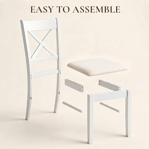 HOMCOM Dining Chairs Set of 2 Upholstered Kitchen Chairs Cross Back White | Rubberwood Frame, Padded Seat, for Living Room, Dining Room, Kitchen - color: White, style: Cross Back