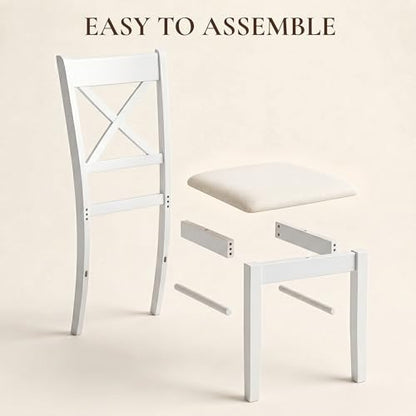 HOMCOM Dining Chairs Set of 2 Upholstered Kitchen Chairs Cross Back White | Rubberwood Frame, Padded Seat, for Living Room, Dining Room, Kitchen - color: White, style: Cross Back