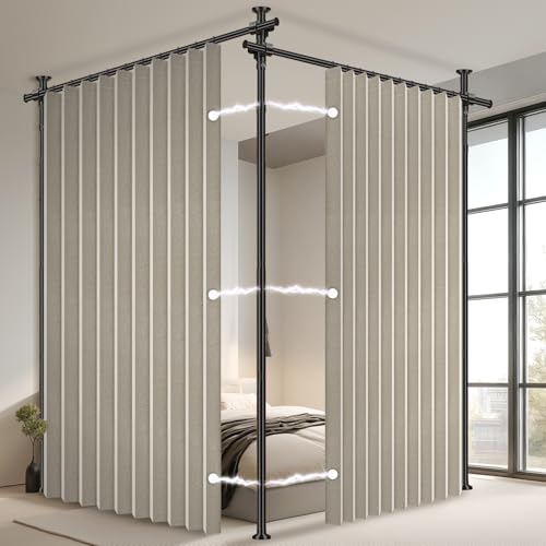 100% Blackout Room Divider Curtains Sets Cream White W100 x L84 in,2 Panels Curtain Rods No Drilling Adjustable Tension (H) 43-120×(W) 35-200 in for Studio Apartment Dorm Office - color: Cream White, size: 100"W x 84"L (Pack of 2)
