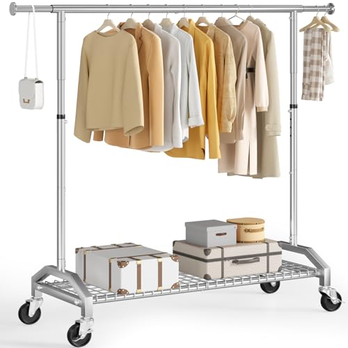 Wiracks Clothes Rack for Hanging Clothes 350lbs Heavy Duty Clothing Rack 51 to 71" W x 16.53" D x 65" to 71" H Adjustable Rolling Clothes Rack Coat Rack Garment Rack 3" industrial Wheels Silver - style: Chrome+Silver