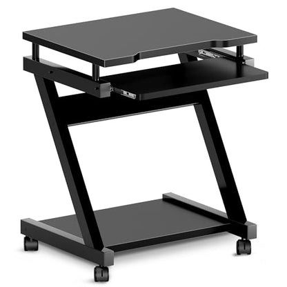 sogesfurniture Mobile Computer Desk with Pull-Out Keyboard Tray & Wheels | Modern Compact Rolling Workstation for Home Office, Small Portable Space Saving Laptop Table, 23.6"L x 18.9"W x 28.7"H, Black - color: Black