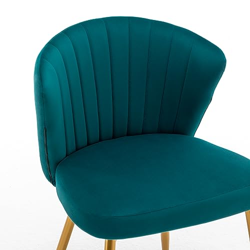 GDFStudio 30.71" Modern Velvet Accent Chair, Comfy Lounge Chair, Upholstered Side Chair with Channel Tufted Back, Gold Metal Legs, Armless Reading Chair for Living Room Bedroom Small Spaces, Teal Blue - color: Teal Blue + Polyester