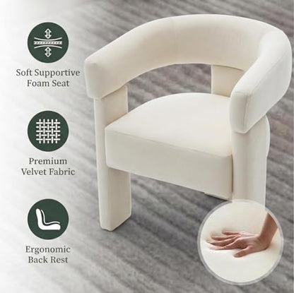 Velvet Modern Barrel Dining Chairs, Upholstered Accent Chair with Back, Vanity Chair Comfy Armchair for Kitchen/Dining Room/Living Room, Beige - color: Beige, size: Set of 1