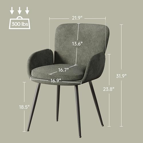 VKNOW Modern Upholstered Dining Chairs Set of 2 with Armrest, Green | Armed Dining Room Chairs with Metal Legs, Kitchen Chairs for Restaurant Kitchen Living Room - color: Green, size: Set of 2