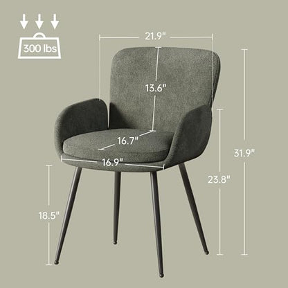 VKNOW Modern Upholstered Dining Chairs Set of 4 with Armrest, Green | Armed Dining Room Chairs with Metal Legs, Kitchen Chairs for Restaurant Kitchen Living Room - color: Green, size: Set of 4