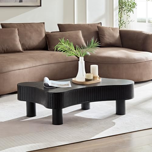 JUSTONE Wood Coffee Table - 42.52" Mid Century Modern Wooden Coffee Tables for Living Room, Accent Center Table Side Table with Solid Wood Leg Center Table for Apartment (Black) - color: 42.52'' - Black