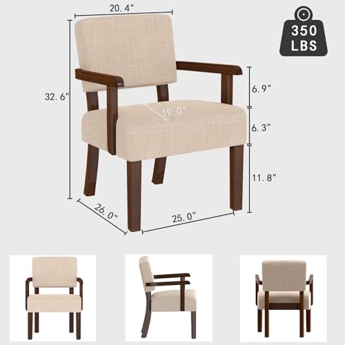 Accent Chair, Armchair with Solid Wood Frame and Legs, Beige | Upholstered Living Room Chair, Comfy Reading Chair for Bedroom, Waiting Room, Home Office, Easy Assembly - color: Linen Beige, size: One Chair