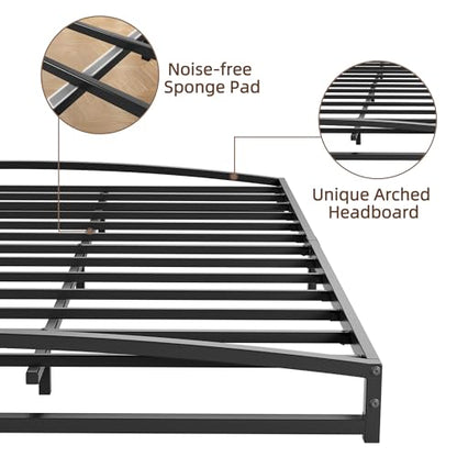 IDEALHOUSE Low Bed Frame, 6 in Queen Size Metal Platform Bed Frame, Black | Arch Design, Heavy Duty Bed Frame, Strong Bearing Capacity, No Box Spring Needed, - color: 6 Inch Black, size: Queen