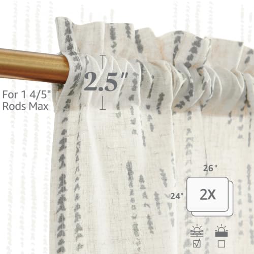jinchan Boho Kitchen Curtains Linen Tier Curtains 24 Inches Bohemian Cafe Small Drapes Gray Striped Mudcloth Farmhouse for Bathroom RV Camper Light Filtering Rod Pocket 2 Panels Grey on Beige | 24 Inch 2 Panels Grey on Beige, Mudcloth Inspired Design, Lig