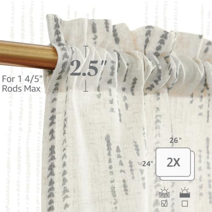 jinchan Boho Kitchen Curtains Linen Tier Curtains 24 Inches Bohemian Cafe Small Drapes Gray Striped Mudcloth Farmhouse for Bathroom RV Camper Light Filtering Rod Pocket 2 Panels Grey on Beige | 24 Inch 2 Panels Grey on Beige, Mudcloth Inspired Design, Lig