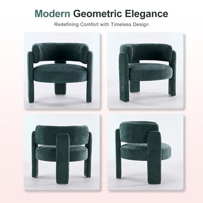 Modern Accent Barrel Chair,Mid Century Single Armchair with Curved Backrest Upholstered Side Reading Chair with 3 Legs Comfy Sherpa Chair for Bedroom Home Office Living Room (Green,Set of 2) - color: Green, size: Set of 2