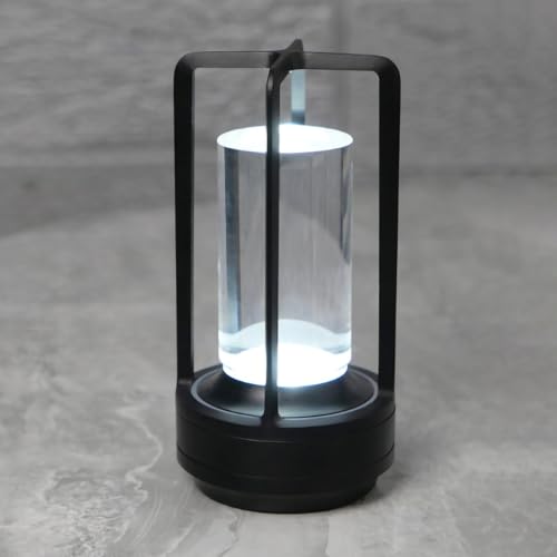 Rechargeable Crystal Table Lamp, 3-Color Touch LED, Black | Black metal crystal lantern, 3-color touch dimming, USB-C rechargeable, compact 7.1 in accent light for patio table - style: black-1