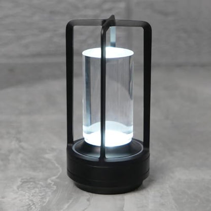 Rechargeable Crystal Table Lamp, 3-Color Touch LED, Black | Black metal crystal lantern, 3-color touch dimming, USB-C rechargeable, compact 7.1 in accent light for patio table - style: black-1