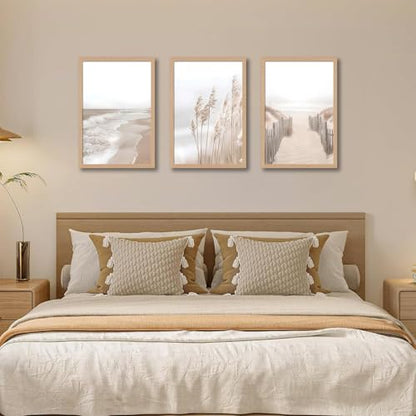 skysoon Neutral Beach Wall Art Set of 3, Boho Coastal Ocean Canvas Prints | coastal bathroom wall art Natural Wilderness Seascape Painting Set for Living Room Bedroom Office 12x16 Inch - color: River, size: 12x16 Inch