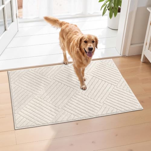 2x3 Bedroom Runner, Soft Beige Geometric Fluffy Hallway Mat | Washable Modern Hall Floor Rug, Non Slip Shaggy Boho Indoor Accent Kitchen Throw Carpet for Laundry, Entyway and Bathroom - size: 2' x 3' (Runner)