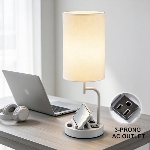 Dreamholder 2 Pack Table Lamp, Bedside Lamp with 3 USB Charging Ports & AC Outlet, USB Desk Lamp with 2 Phone Holders, Linen Fabric Shade Nightstand Lamps for Bedroom Living Room Office, Gray - color: Gray