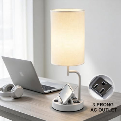 Dreamholder 2 Pack Table Lamp, Bedside Lamp with 3 USB Charging Ports & AC Outlet, USB Desk Lamp with 2 Phone Holders, Linen Fabric Shade Nightstand Lamps for Bedroom Living Room Office, Gray - color: Gray