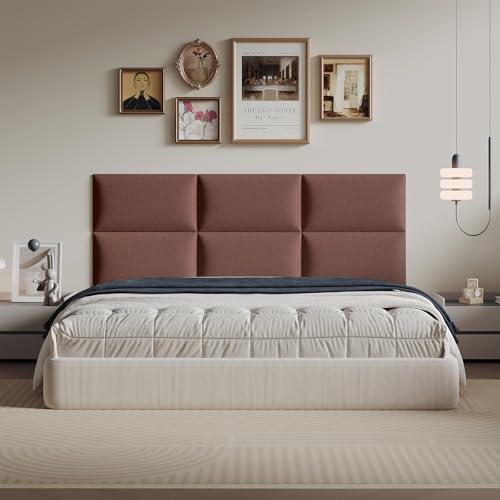 6-Piece Light Brown Linen Upholstered Headboard Twin Size, Wall Mounted Neutral Fabric Headboard, Warm Padded Panels for Bedroom - color: Linen - Light Brown