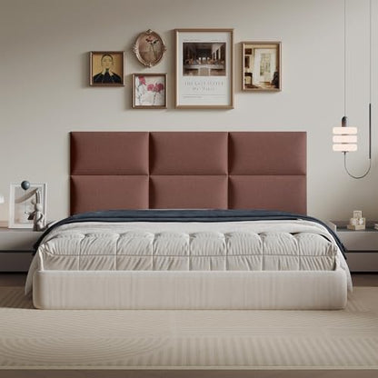 6-Piece Light Brown Linen Upholstered Headboard Twin Size, Wall Mounted Neutral Fabric Headboard, Warm Padded Panels for Bedroom - color: Linen - Light Brown
