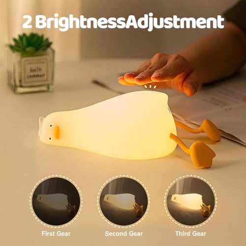 Rytinazzz Silicone Night Light for Kids, 50H Long Battery Duck Lamp (Lying), Gift for Kids, Soft Dimmable Bedside Light, Rechargeable Tap Control - color: Lying Flat Duck