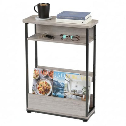 Narrow Side Table,3-Tier Slim End Table with Storage Shelf,Modern Sofa Table Thin Side Table for Narrow and Small Spaces, Skinny Bedside Table Small Nightstand with Magazine Rack Space Saving/Oak - color: Oak