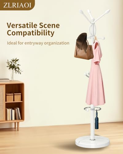 Metal Coat Rack, Modern Coat Rack Stand, Heavy Duty Coat Tree Stand | Coat Rack Freestanding with Natural Marble Base, Coat Racks, White Clothes Tree Hanger Stand with 10 Hooks & Umbrella Holder - color: White-10Hooks
