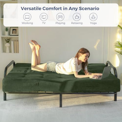 MAXYOYO Foldable Mattress, 8-Inch Tufted Futon Mattress with Handles | Tufted Floor Sofa Bed and Versatile Mattress, Carry Handles for Living Rooms or Guest Rooms, Frame Not Included, Dark Green - color: Dark Green