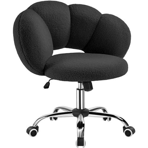 Yaheetech Black Petal Boucle Makeup Vanity Desk Chair with Wheels, Swivel | Soft foam-padded boucle fabric fits vanity, bedroom, office or sewing desks; adjustable height, swivel wheels, fast assembly. - color: Black