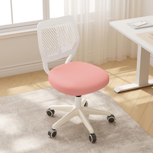JPBSTO Armless Desk Chair, Height Adjustable Swivel Office Rolling Task Chairs with Soft Mesh Padded Cushion, Ergonomic Small Study Computer Chair for Girls Boys Teens (Pink, 2PCS) - color: Pink 2pcs