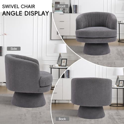 Swivel Accent Chair with Armrest, Modern 360 Degree Swivel Barrel Chair with Curve Back and Soft Cushion,Comfy Round Sherpa Teddy Armchair Single Sofa for Living Room,Bedroom, Dark Grey - color: Dark Grey