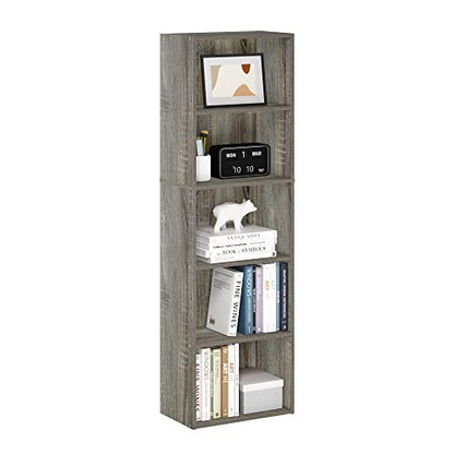 Furinno LUDER Book Shelf, 5-Tier Bookshelf, Bookcase with Open Shelves, 9.4 x 15.8 x 52, Easy Assembly, for Living Room, Bedroom, Home Office, French Oak - color: French Oak, size: 5-Tier