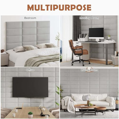 IFNOW Wall Mounted Headboard, Peel and Stick Panels, Light Grey, Queen | Upholstered 3D Soundproof Acoustic Panels, Reusable and Removable, Padded Leather Bed Headboard, 6 Panels, 9.84" x 23.62" - color: Leather-light Grey, size: Twin